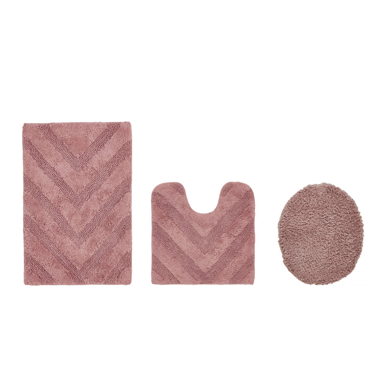 Branston Premium 100% Cotton 1990 GSM 3-Piece Tufted Chevron Bath Rug Set with Non-Slip Spray Latex Backing, OEKO-TEX® Certified, Super Absorbent & Machine Washable, Pink