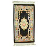 Hand Knotted Wool Area Rug in Black And Light Blue