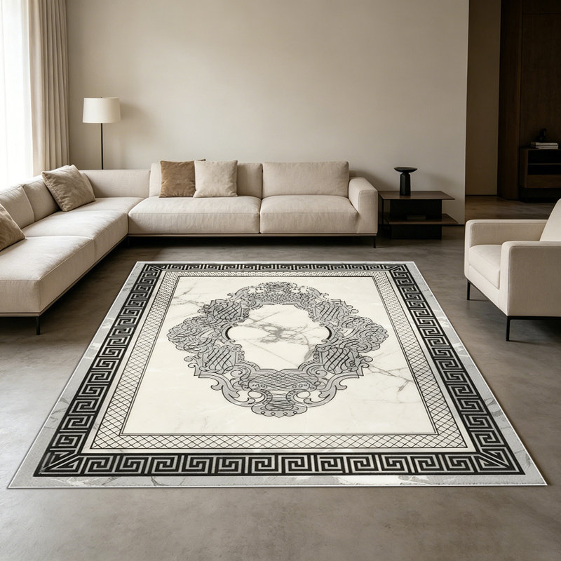 1PC Vintage Greek Key Medallion Marble Print area rugs for Living Room, Soft and Comfortable, Suitable for all seasons, easy-to-maintain, machine washable Indoor floor mat, Under Table Farmhouse suitable for dining room, bedroom, entryway, kitchen,