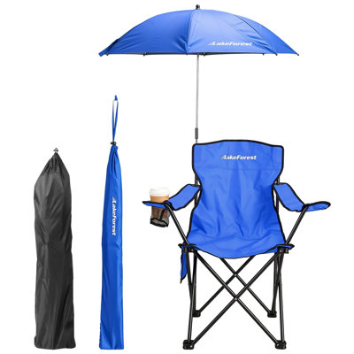 Chaise de camping pliable avec parasol détachable, chaise d'extérieur portative robuste de 330 lb avec porte-gobelet et sac de transport pour pique-nique à la plage