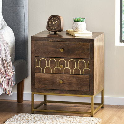 Table de chevet 3 nuits en bois de manguier avec une touche moderne de style Mid-Century