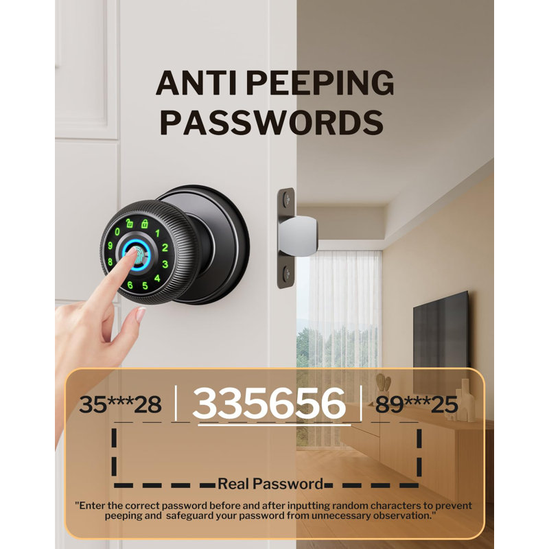 Black Aluminum Smart Fingerprint Door Knob with Keypad