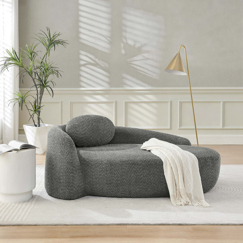 Chaise longue ovale moderne bouclée avec oreiller, Gris foncé