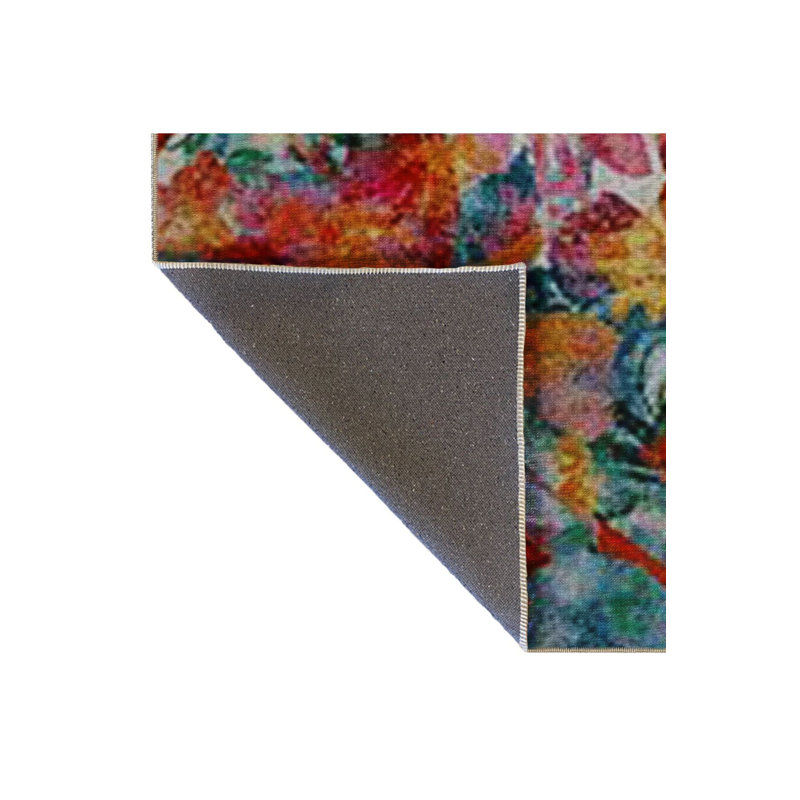Pastel Themed Multicolor Floral Flower Pattern Modern Decorative Machine Washable Rug