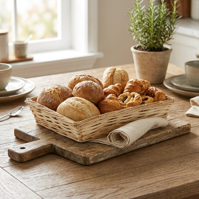 Panier de service rectangulaire en saule brun clair naturel Inchek