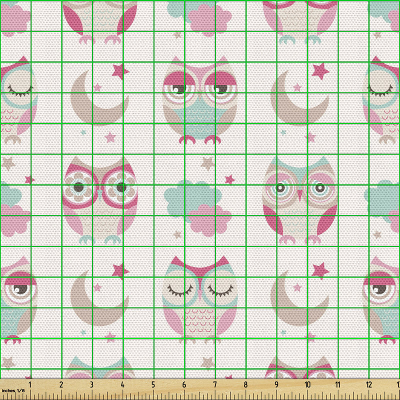 Chimera Owls Stars Moon Patterns in Feminine Soft Colors Symmetric Design Art Multi-Purpose Fabric