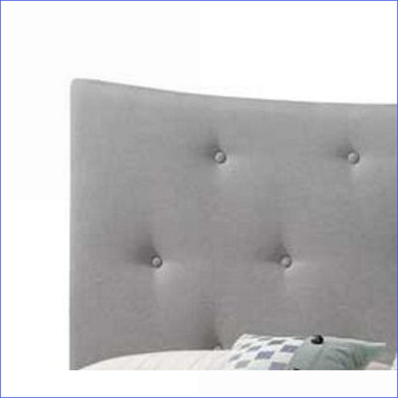 Structure de lit grand format en tissu gris avec tête de lit capitonnée arquée, limite de poids de 660 lb, pieds en bois d'hévéa pour la chambre à coucher