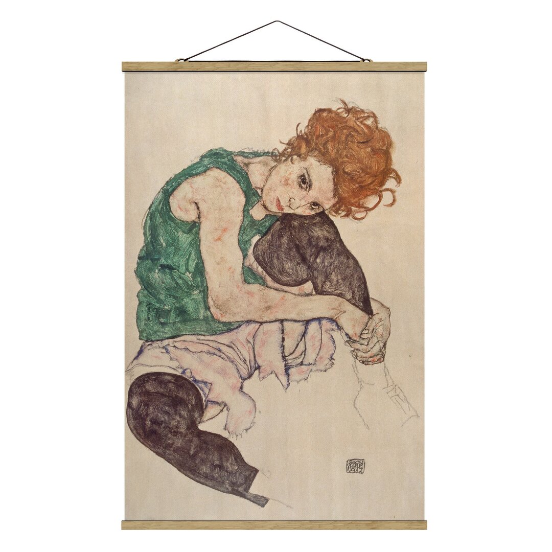 Stoffbild Sitting Woman with Raised Knee von Egon Schiele