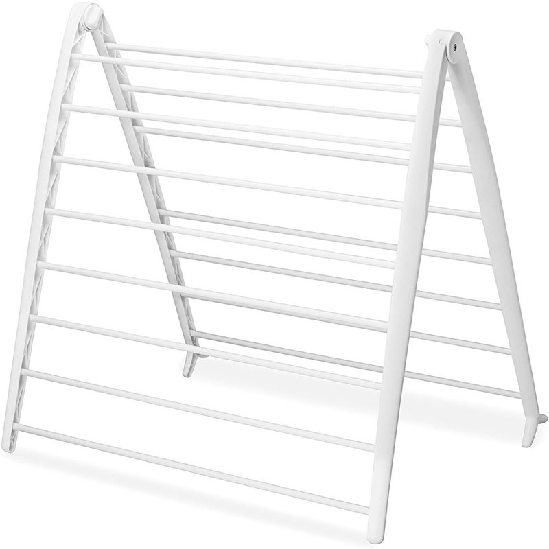 Séchoir à linge pliant blanc, séchoir à linge autoportant pour l'intérieur, conception compacte peu encombrante, style utilitaire contemporain
