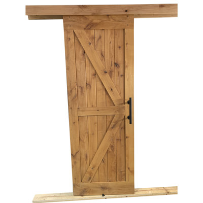 Porte de grange en bois d'aulne fini avec ensemble de quincaillerie coulissante en bois