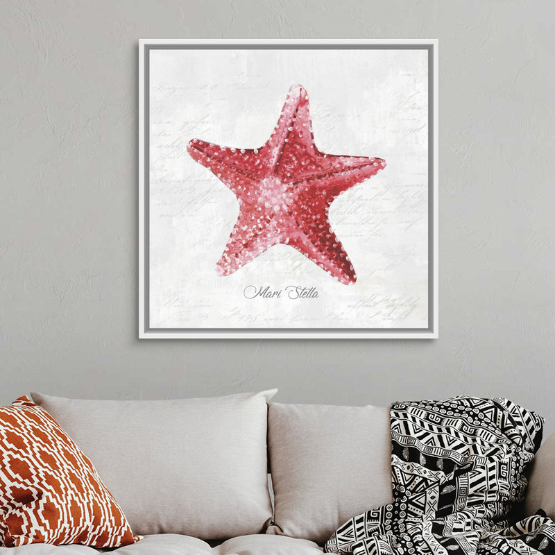 Étoile de mer rouge par Eva watts-impression d’art graphique sur toile, Cadre blanc, H 38 po x l 38 po x P 1,75 po