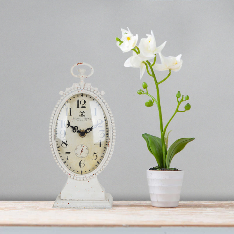 Horloge de table analogique à quartz, Blanc antique