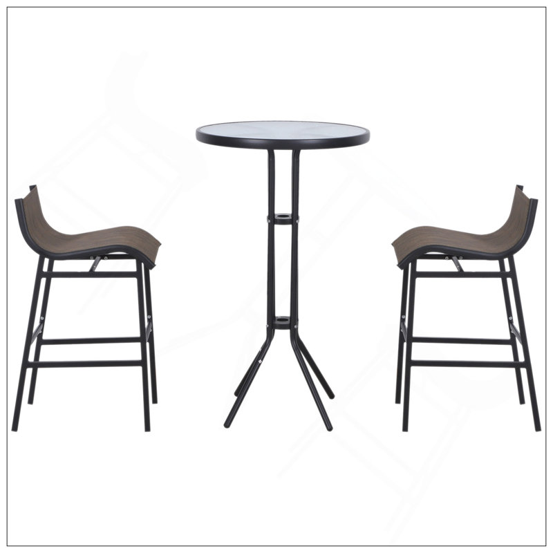 Outstanding 3 Piece Bar Height Outdoor Bistro Set For 2, Round Patio Pub Table 2 Bar Chairs With Comfortable Design & Strong Build, Tan