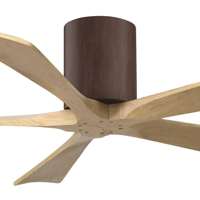 60" Irene 5-Blade Hugger Ceiling Fan with Wall Remote, Textured Bronze, 52", Light Maple Tone