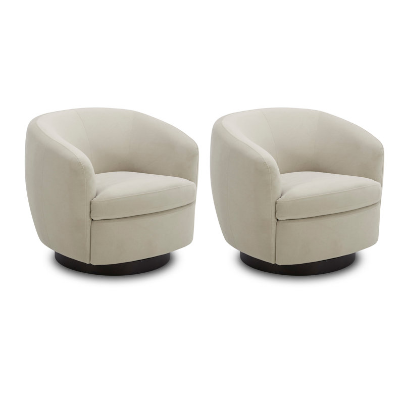 Fauteuil demi-tonneau pivotant rembourré Marcy, Velours performance plage Bella