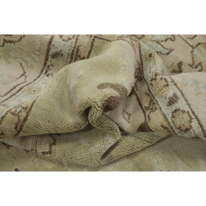 Grand tapis indien fait à la main vert Oushak 12 x 15