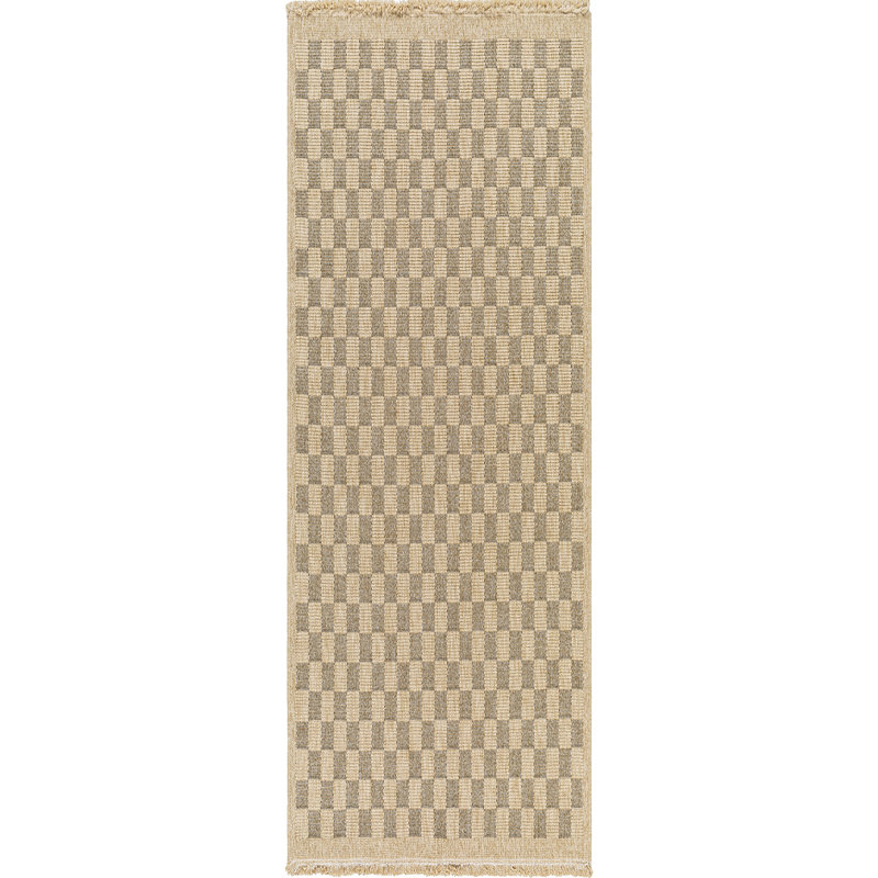 Outdoor Jute-Look Checkered Rug Tan/Black_MGE2311, Runner 80 x 220 cm