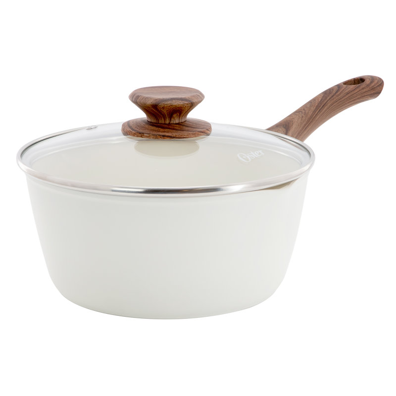Casserole blanche en aluminium antiadhésif de 2,5 pintes avec couvercle Oster