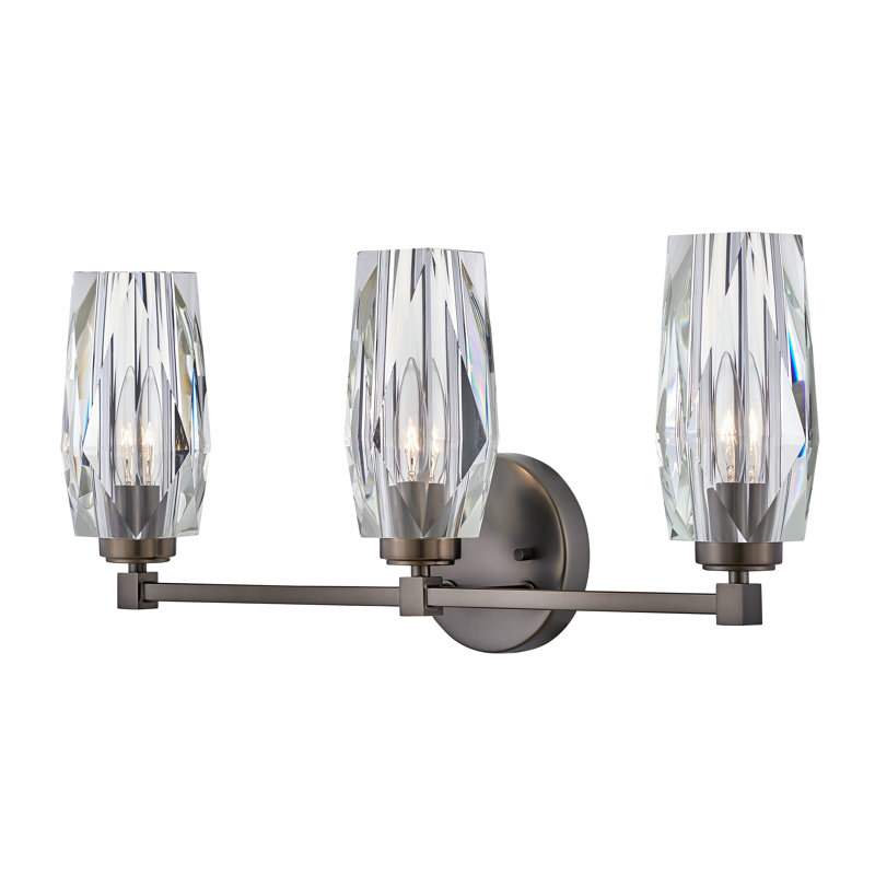 Ana 3-Light Bath Vanity w/ Faceted Heavy-Cut Diamond-Shaped Crystal Shades - Black Oxide