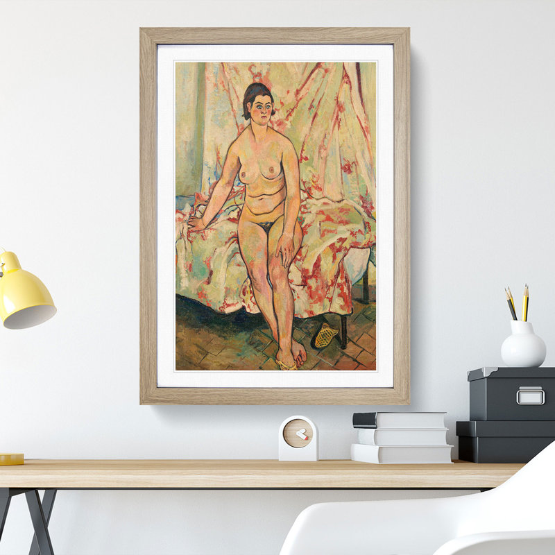 Nude Sitting on the Bed by Suzanne Valadon - Framed Print, 65cm H x 48cm W x 2cm D, Oak Framed