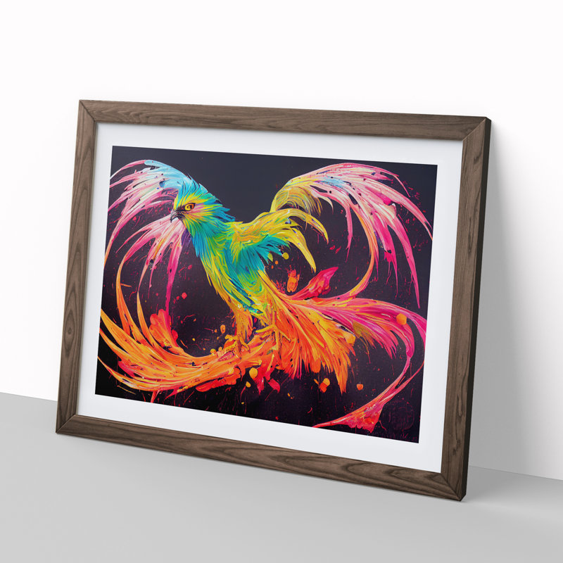 XH1022-6912X Phoenix Bird Splash Vol.2 1 Piece Single Picture Frame Wall Art, 25cm H x 34cm W x 2cm D, Walnut Framed