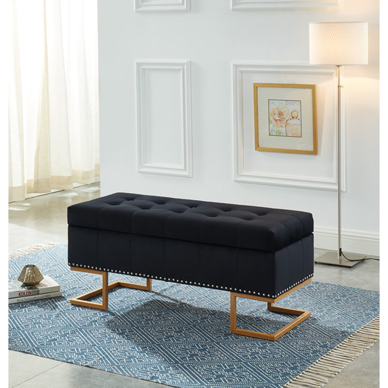 Repose-pieds avec rangement Noorlander, 100 % polyester noir, Doré