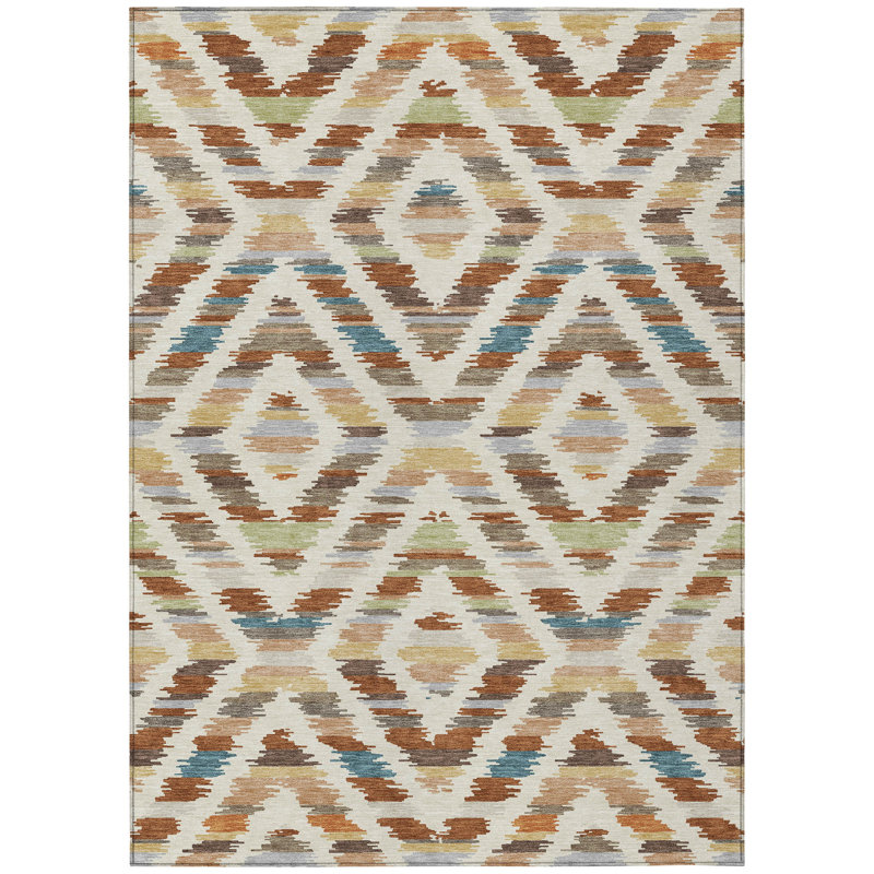 Machine Washable Indoor/Outdoor Chantille Tribal Rug, 3' x 5', Paprika