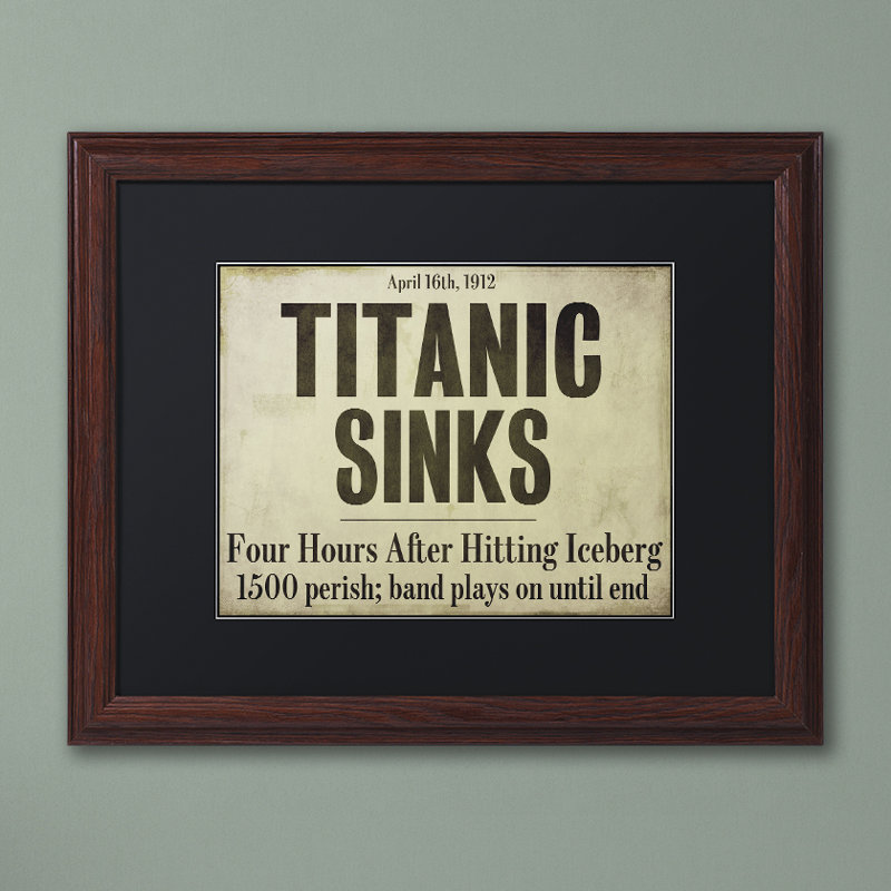 «Titanic» par Jadaya, art textuel encadré, H 16 po x l 20 po, Toile avec cadre noir, Noir
