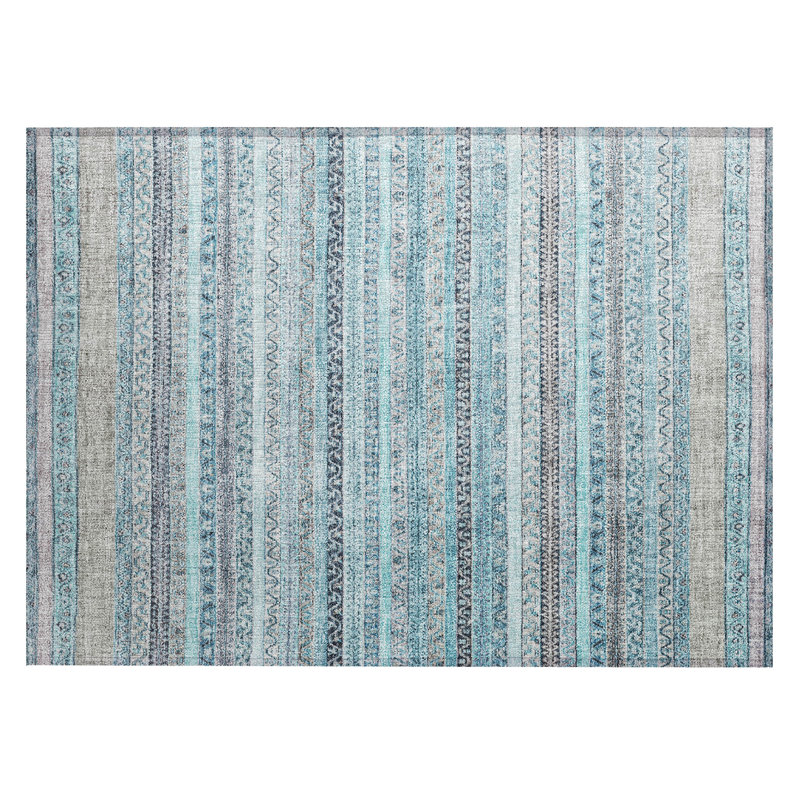 Machine Washable Indoor/Outdoor Chantille ACN2742 Striped Rug, 1'8" x 2'6", Turquoise