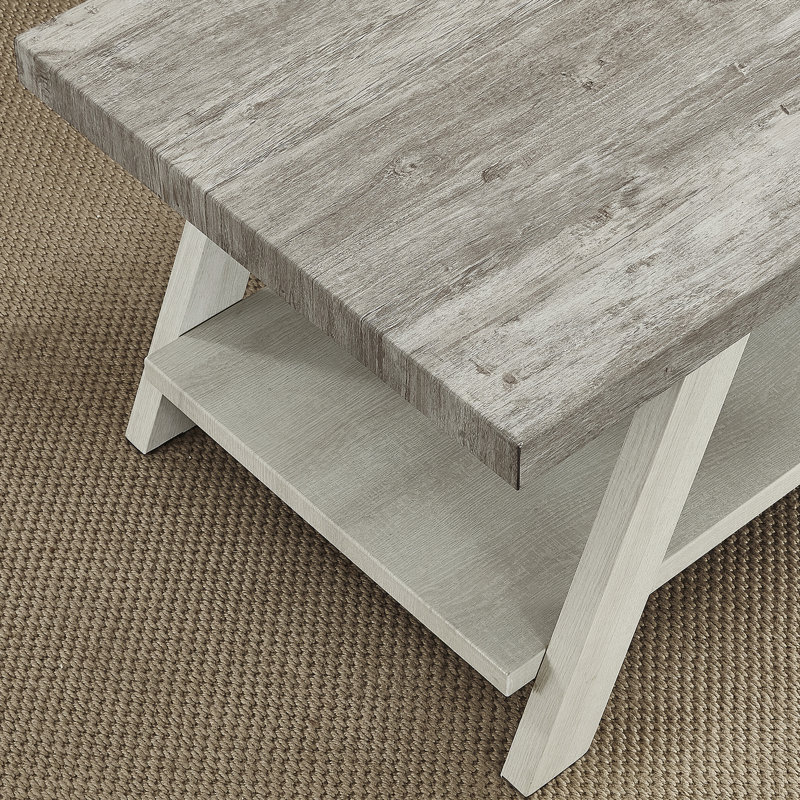 Table de bout avec rangement Angeleca, H 23 po x l 22 po x P 23,5 po, Beige clair / gris anthracite