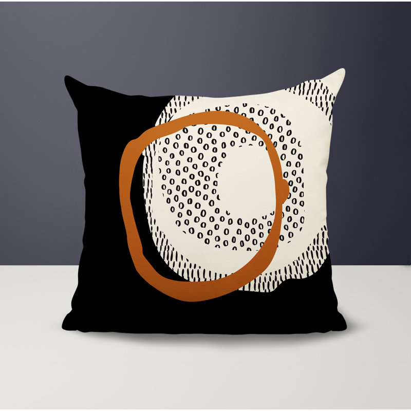 Coussin carré intérieur / extérieur pia, H 19 po x l 19 po, Orange brûlé / noir / blanc cassé