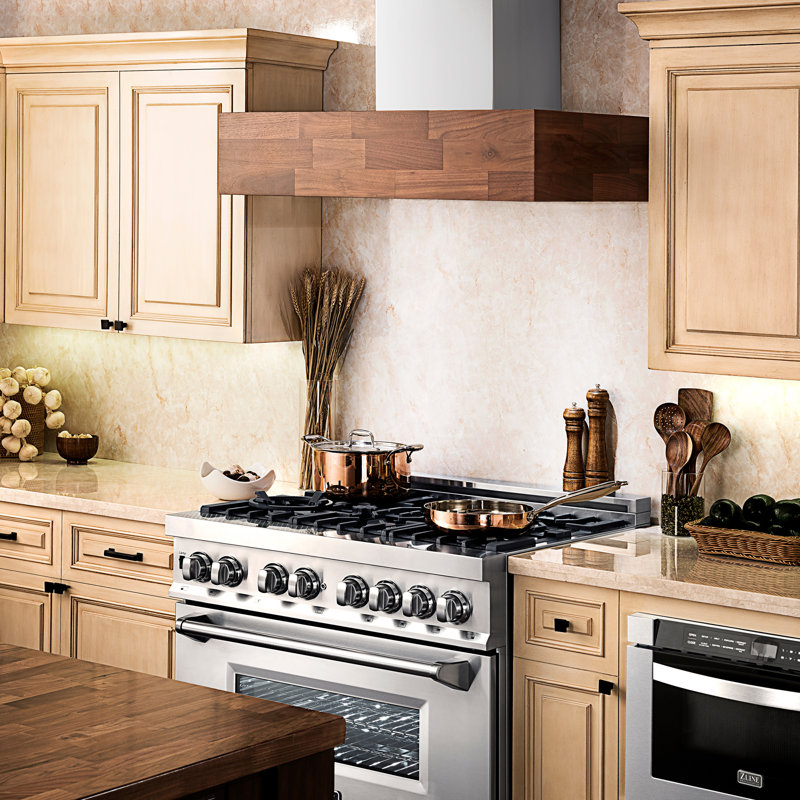48" ButcherBlock 700 CFM Ducted Wall Mount Range Hood, Walnut