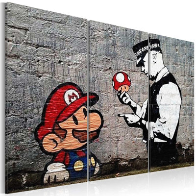 «Banksy Mario Mushroom Cop» sur toile, reproduction de 5 pièces