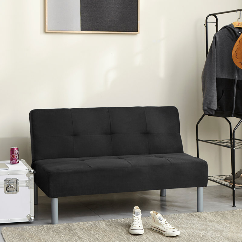 College 47'' Upholstered Convertible Sofa, Black Microfiber/Microsuede