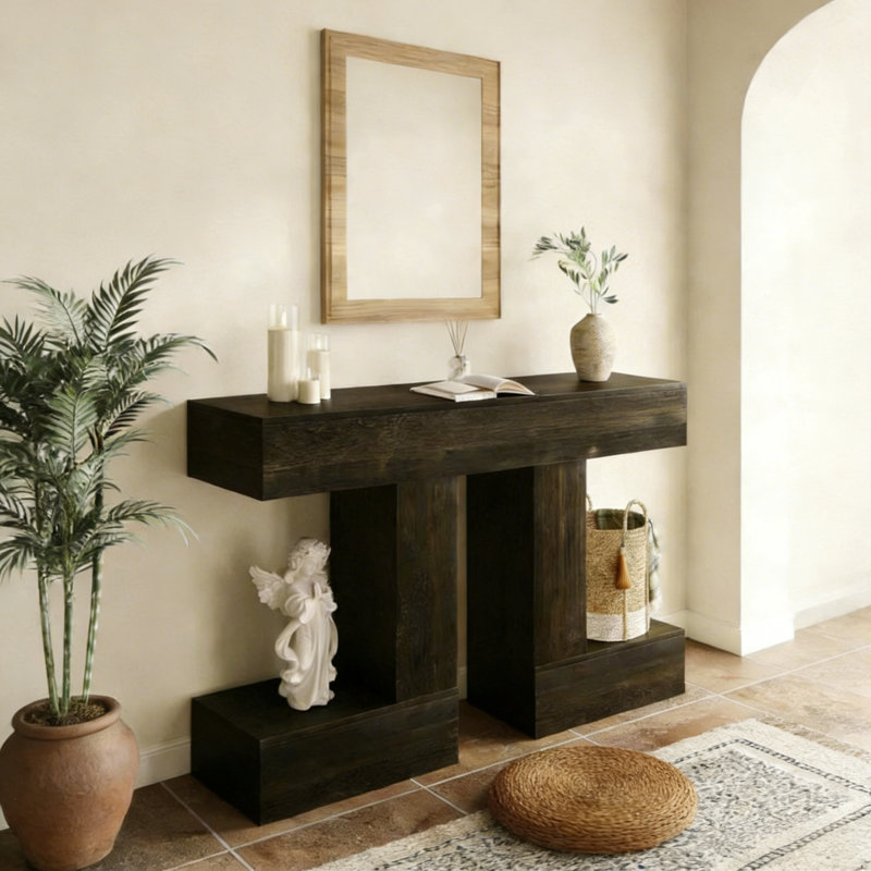 Console Mid-Century, H 31,5 po x l 47,2 po x P 11,8 po, Brun