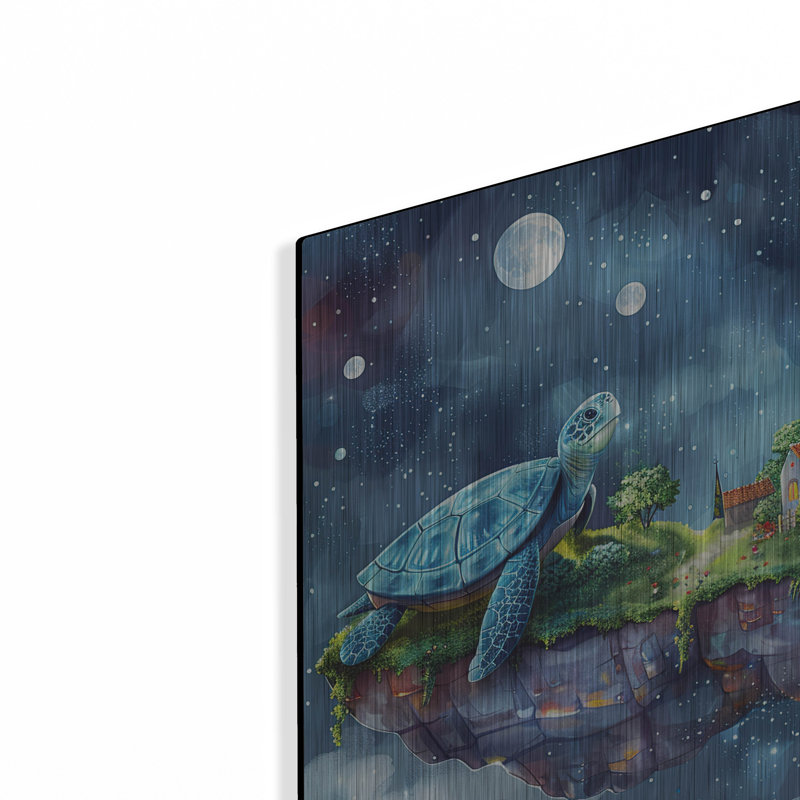 Art mural en métal Bay Isle Home «Floating Island Of Turtles 2» par Momart, H 12 po x l 16 po