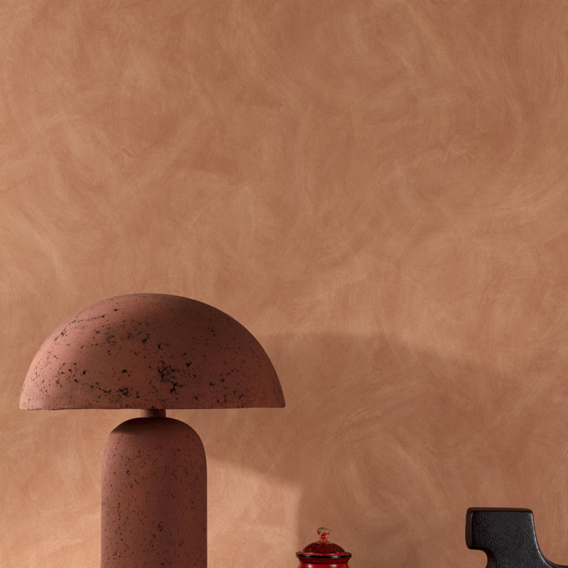 Textured Vibes Collection Authentic Plaster Wallpaper Roll, Terracotta Red