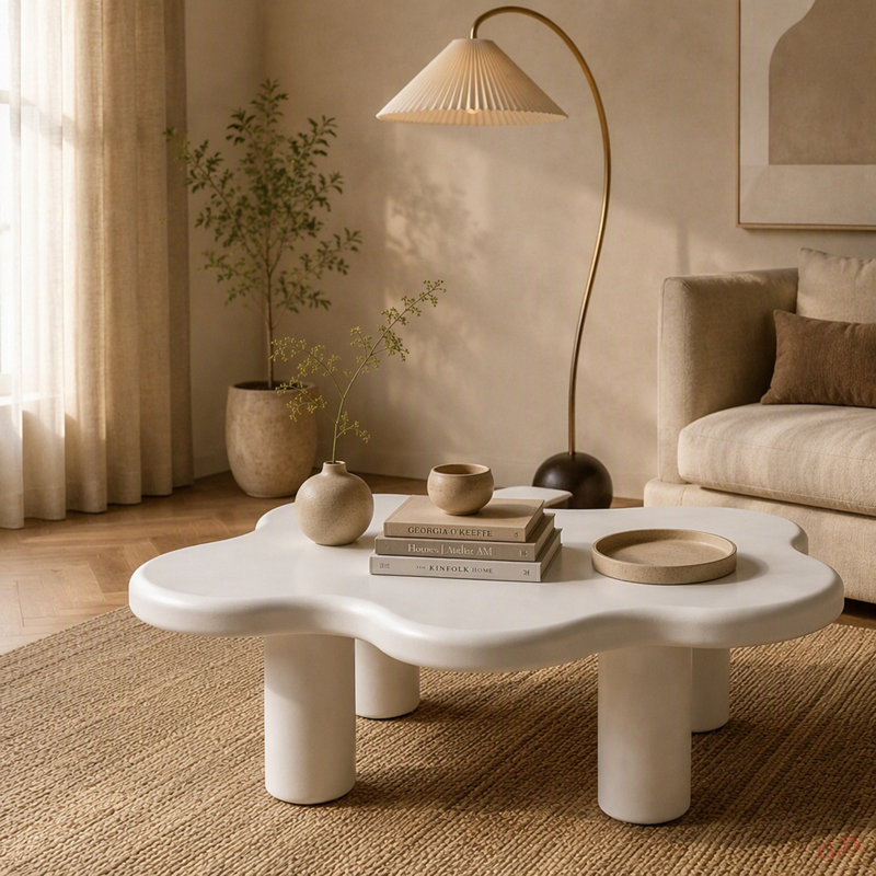 Table basse 40 po avec 4 pieds ronds, petite table basse mignonne, table centrale irrégulière unique pour le salon, un appartement