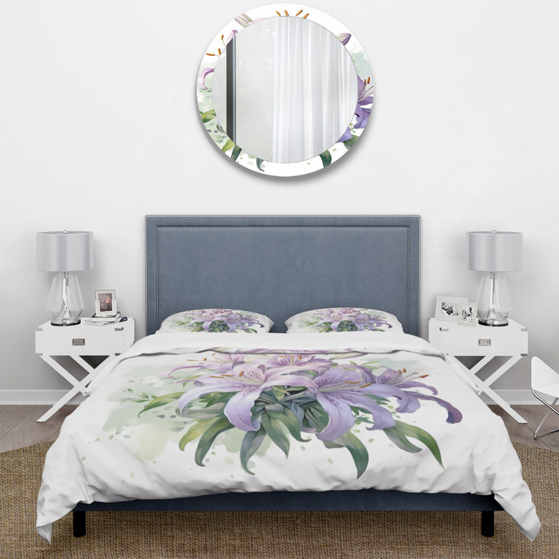 Ensemble de housse de couette en microfibre / polyester mauve et vert Lily Symphony I
