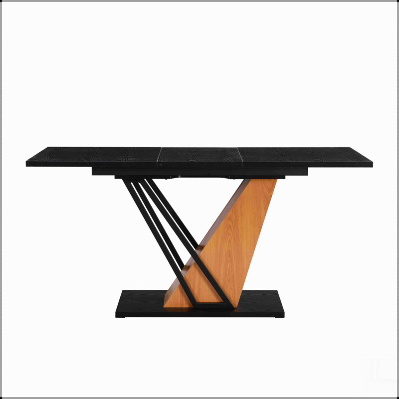 61.81(46.46) Inch Extendable Dining Table, Modern Geometric Rectangular Table With Sturdy Frame And MDF Base, Brown/Black