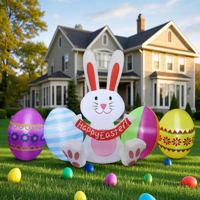 Easter Inflatables Outdoor Decorations,  Easter Bunny With Eggs, Happy Easter Decorations, Easter Blow Up Yard Decorations For Garden Lawn Holiday Party
