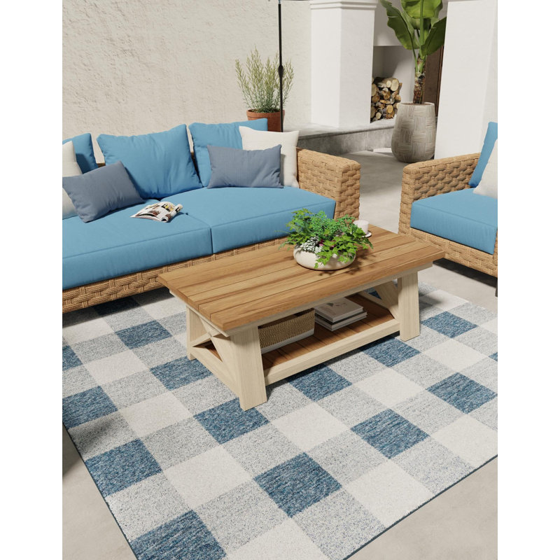 Tapis intérieur / extérieur bleu Borland, Carré 7 pi 10 po