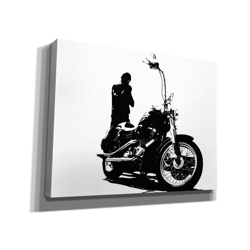 «Harley Davidson And Rider On Canvas» par Clive Branson, reproduction, H 26 po x l 34 po x P 1,5 po