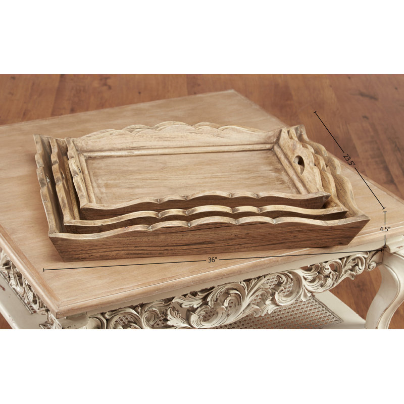 Kadence Scalloped Edge 3-Piece Serving Tray Set, Pavlova Gray