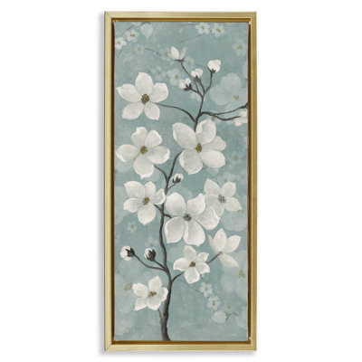 Fleur de pommier sur cadre flottant vert, design par Janet Tava
