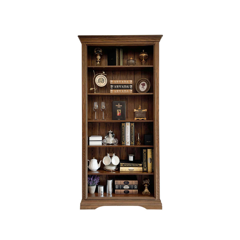 Bibliothèque simple de style européen tout en bois massif du sol au plafond