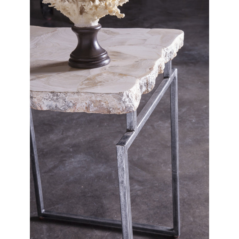 Transitional Fossilized Clamshell and Iron 18'' Square End Table