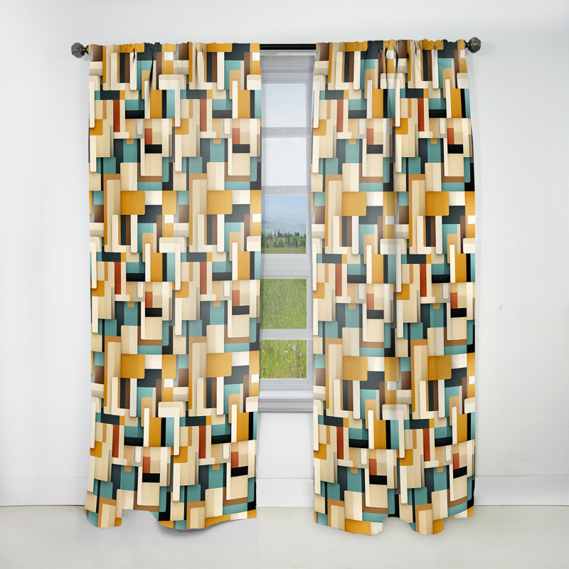 Abstract Taupe Blockchain Blocks - Modern Velvet Curtain - Room Darkening - 1 Panel, 52" W x 84" L