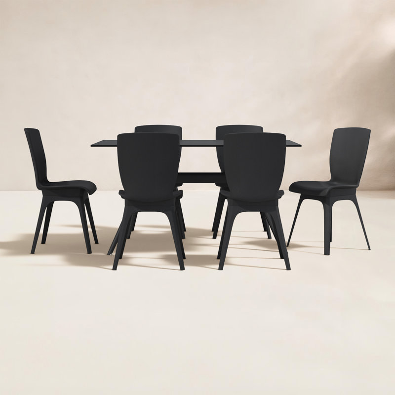 Saranna 6 - Person Patio Dining Set with Rectangular Table, Black