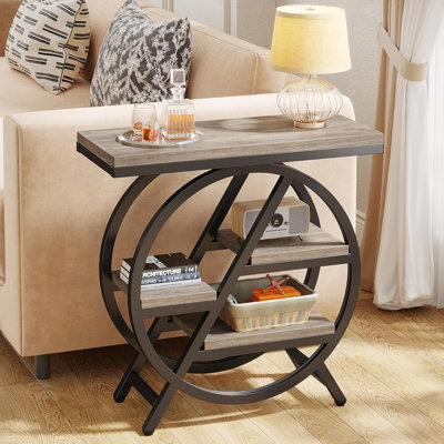 Narrow Side Table with 4-Tier Large Storage Space, Modern Bedside Table for Living Room